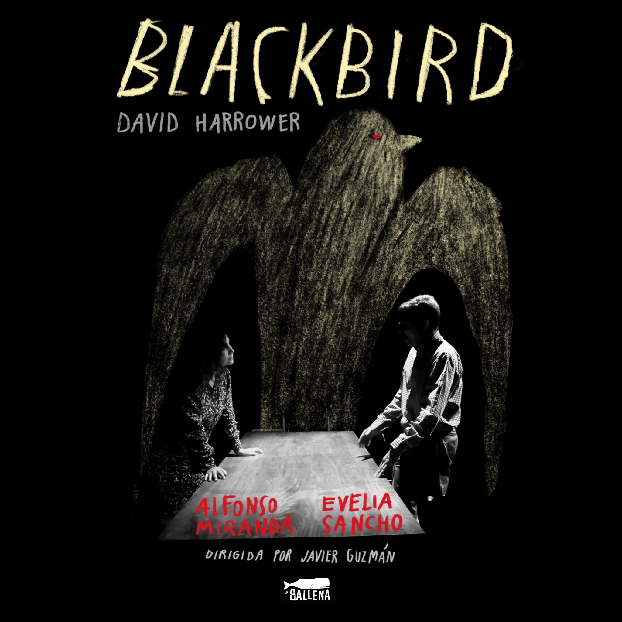 Cartel de Blackbird, obra de David Harrower producida por La Ballena